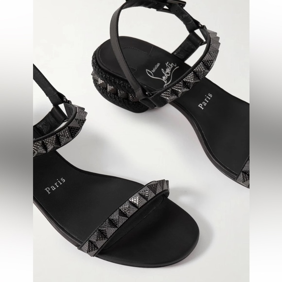 Christian Louboutin Pyrasand 30 Black Leather Block Heel Ankle Strap Sandal 35.5 - Picture 10 of 16